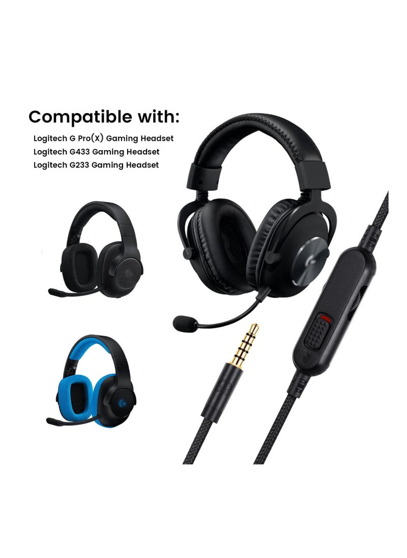 G Pro Cord, Detachable Gaming Headset Cable Replacement for Logitech G Pro X Wired, 3.5mm(1/8") Nylon Braided Wire with Inline Mute Switch and Volume Controller, 6ft Long