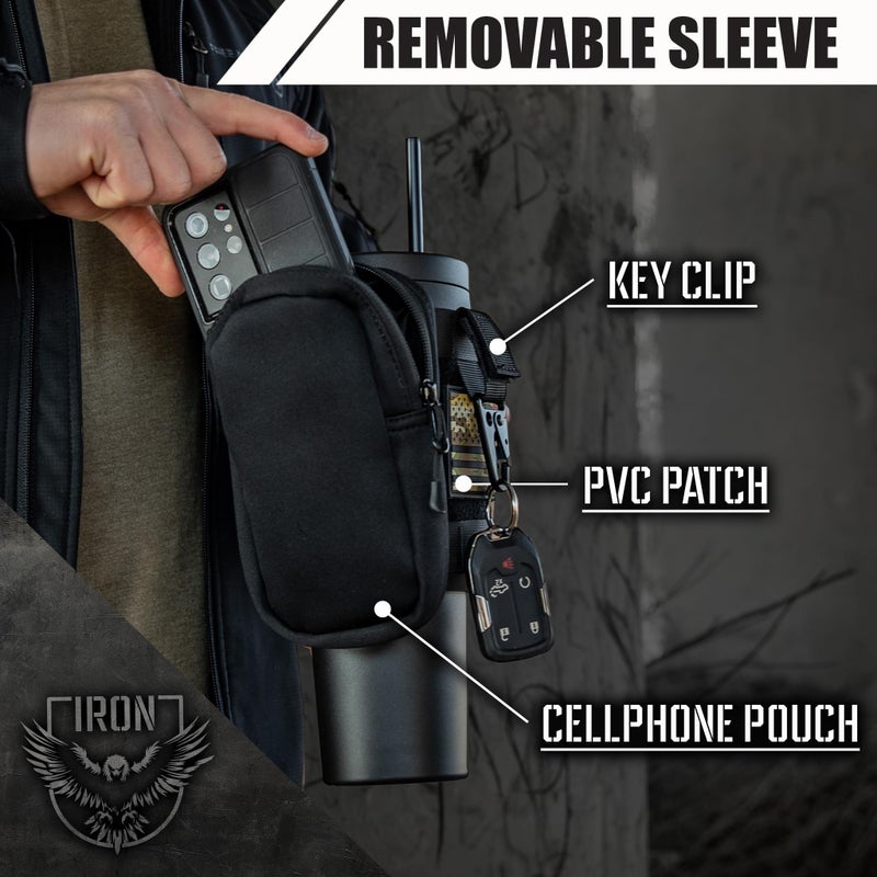 Iron Infidel Iron Infidel Tactical Tumbler with Straw Lid - 40oz Insulated Tumbler for Men & Women that Fits Car Cup Holder with Rugged Sleeve to Store Keys  Wallet & Phone - Stealth Black  - Image 3