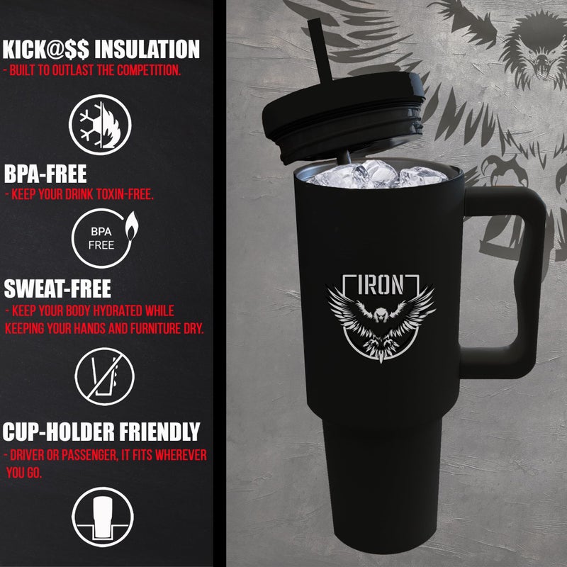 Iron Infidel Iron Infidel Tactical Tumbler with Straw Lid - 40oz Insulated Tumbler for Men & Women that Fits Car Cup Holder with Rugged Sleeve to Store Keys  Wallet & Phone - Stealth Black  - Image 2