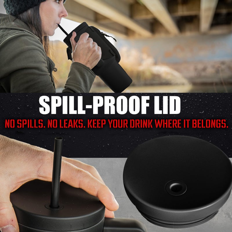 Iron Infidel Iron Infidel Tactical Tumbler with Straw Lid - 40oz Insulated Tumbler for Men & Women that Fits Car Cup Holder with Rugged Sleeve to Store Keys  Wallet & Phone - Stealth Black  - Image 4