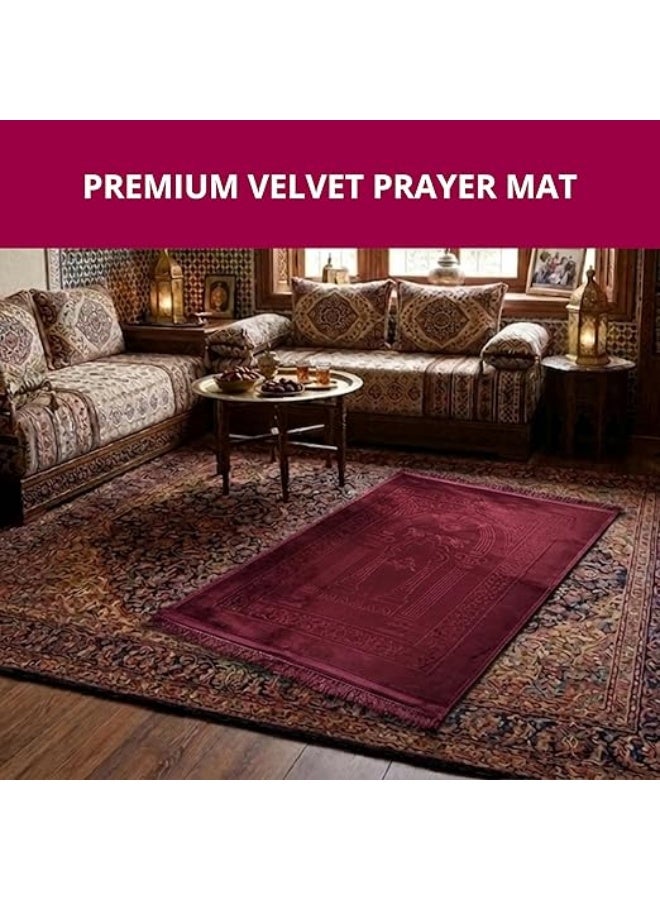 HOME DWELL Premium Velvet Prayer Mat - Red - Image 4