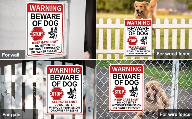 Multiwins 2 Pack Beware of Dog Signs, 13x9.9 inch Reflective Tin Sign Beware of Dog for Fence, Do Not Enter Sign Great for Garden and Yard Wall Decor - Image 5