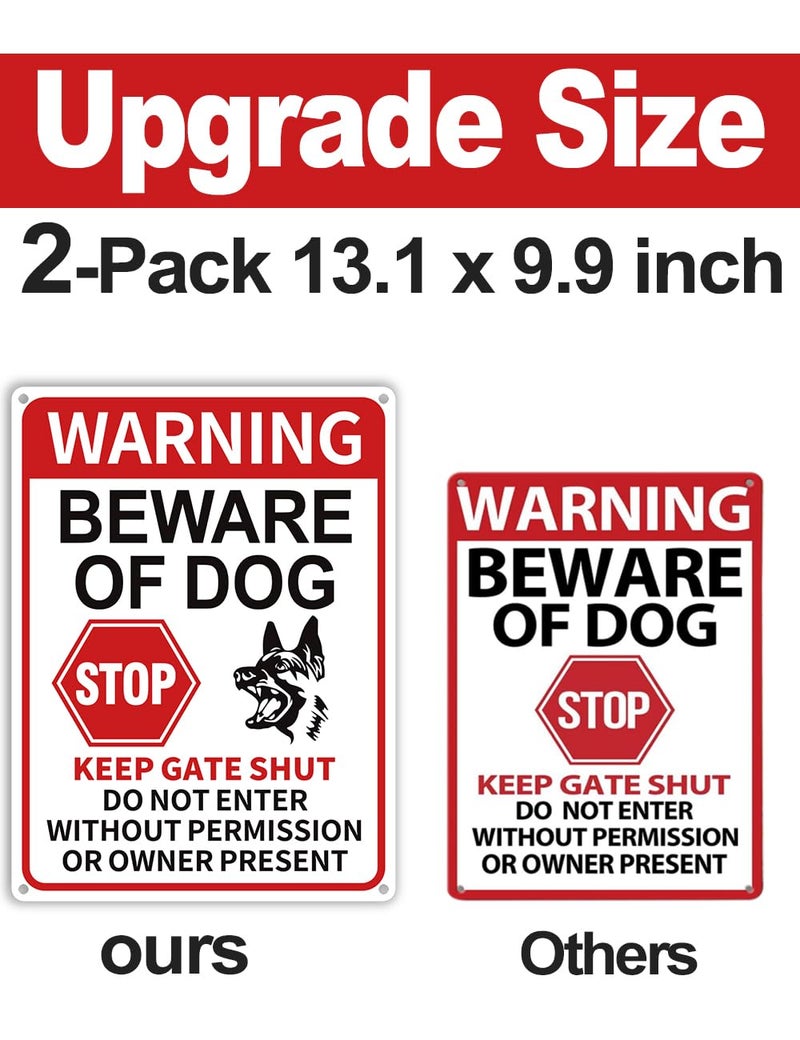 Multiwins 2 Pack Beware of Dog Signs, 13x9.9 inch Reflective Tin Sign Beware of Dog for Fence, Do Not Enter Sign Great for Garden and Yard Wall Decor - Image 2