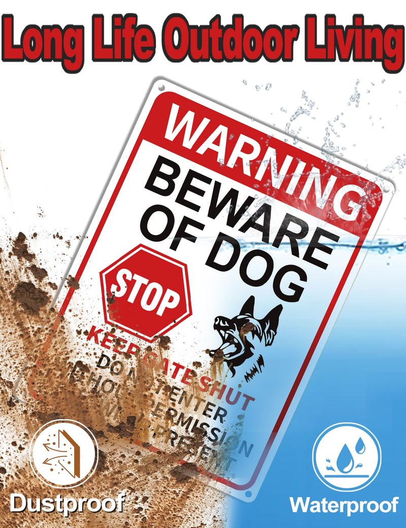 Multiwins 2 Pack Beware of Dog Signs, 13x9.9 inch Reflective Tin Sign Beware of Dog for Fence, Do Not Enter Sign Great for Garden and Yard Wall Decor - Image 4