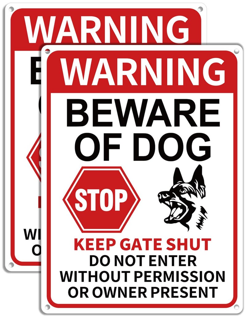 Multiwins 2 Pack Beware of Dog Signs, 13x9.9 inch Reflective Tin Sign Beware of Dog for Fence, Do Not Enter Sign Great for Garden and Yard Wall Decor - Image 1