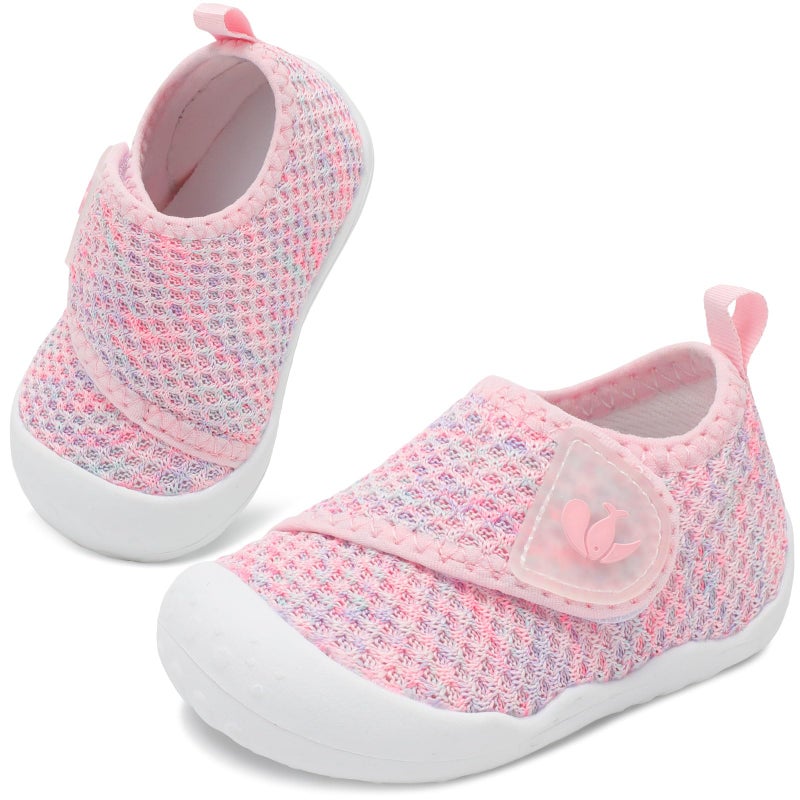 FEETCITY Baby First Walking Shoes Infant Sneakers Newborn Crib Shoes Lightweight Wide Toddler Slip On Sneakers Pink Purple - Image 1