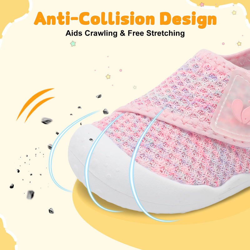 FEETCITY Baby First Walking Shoes Infant Sneakers Newborn Crib Shoes Lightweight Wide Toddler Slip On Sneakers Pink Purple - Image 4