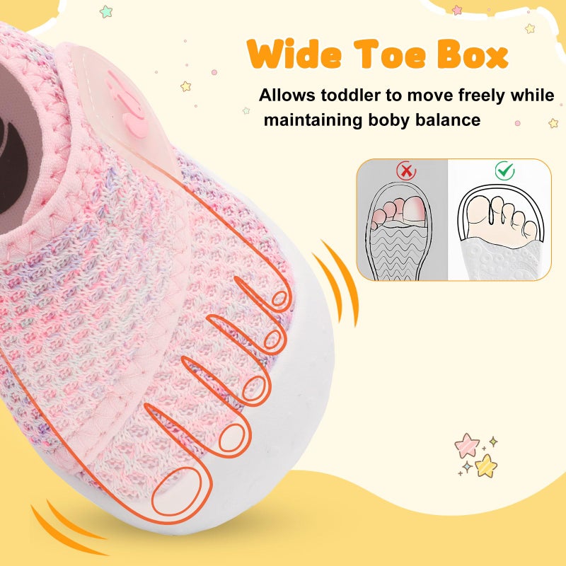 FEETCITY Baby First Walking Shoes Infant Sneakers Newborn Crib Shoes Lightweight Wide Toddler Slip On Sneakers Pink Purple - Image 5