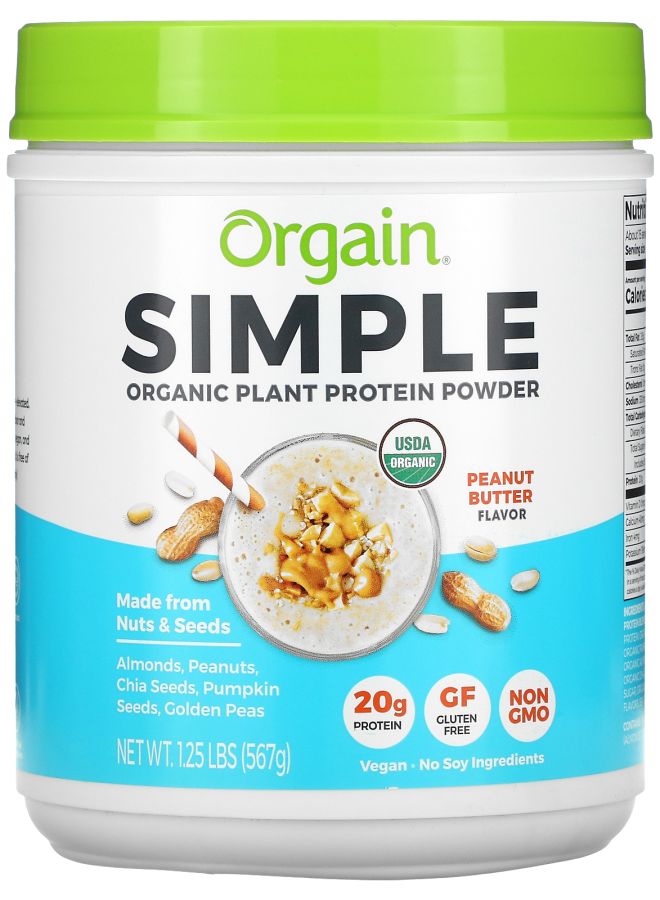 Simple Organic Plant Protein Powder Peanut Butter 1.25 lb (567 g)