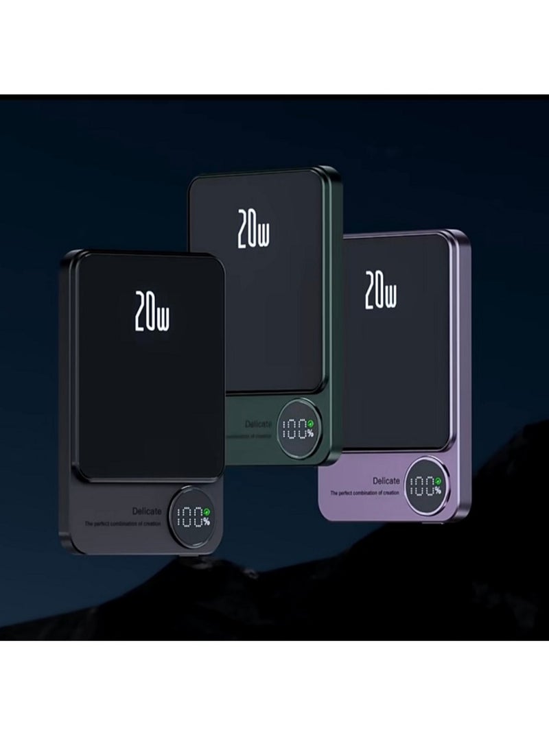 دولتري أحدث شاحن محمول 20 وات 10000 مللي أمبير في الساعة، بنك طاقة صغير، شحن لاسلكي مغناطيسي سريع، بنوك طاقة من سبائك الألومنيوم مع شاشة LED Q9-أرجواني - Image 4