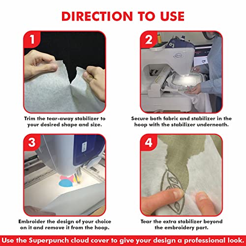 Superpunch Soft Tear Away 1.8 oz Stabilizer, Medium Weight Tearaway Stabilizer for Embroidery – 12 inch x 10 Yard Roll, Superstable Machine Stabilizers Backing for Hand Sewing, Made in USA (White) - Image 4