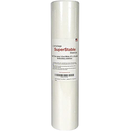 Superpunch Soft Tear Away 1.8 oz Stabilizer, Medium Weight Tearaway Stabilizer for Embroidery – 12 inch x 10 Yard Roll, Superstable Machine Stabilizers Backing for Hand Sewing, Made in USA (White) - Image 1