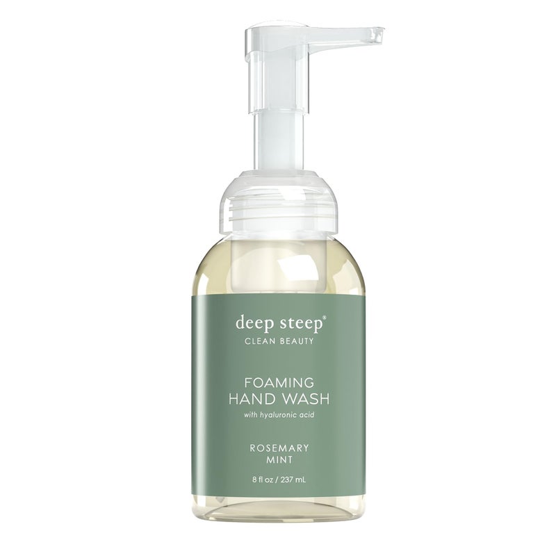 Deep Steep Foaming Hand Wash Rosemary Mint 8 oz Gentle Cleanser with Aloe Argan Oil Shea Butter Hyaluronic Acid Vegan Clean Beauty Soft Hydrated Hands