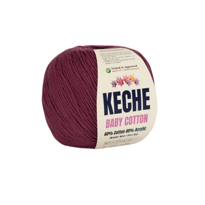 Keche Cotton Yarn, 60% Cotton 40% Acrylic Yarn, Soft Cotton Yarn for Crochet and Knitting, Amigurumi Yarn 1 Skein/Ball 1.76 Oz (50g) / 180 Yrds (165m) - Claret Red - Image 1