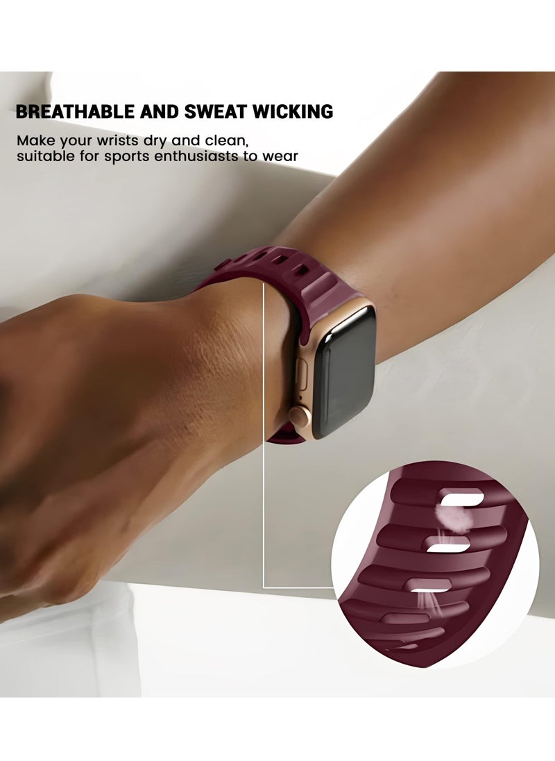 Generic - Compatible with Apple Watch Band 38mm 40mm 41mm 42mmBands for Men Women, Unique Rugged Design Silicone Wristband Strap for iWatch Series 10/9/8/7/6/5/4/3/2/1/SE 2/1 Burgundy Red - Image 1