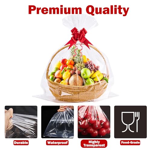 Homrelaxy 22 Pcs 24 x 30 Inches Cellophane Bags for Gift Baskets, Plastic Clear Basket Bags, Cellophane Wrap for Gift Baskets for Birthday, Wedding, Thanksgiving - Image 4
