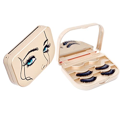 JYHi False Eyelash Storage Case with Mirror Lash Organizer Holder Box Empty Makeup Cosmetic Travel Case and Eyelash Tweezers Lash Container Gold - Image 5
