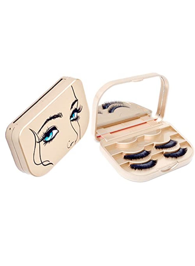 JYHi False Eyelash Storage Case with Mirror Lash Organizer Holder Box Empty Makeup Cosmetic Travel Case and Eyelash Tweezers Lash Container Gold - Image 4