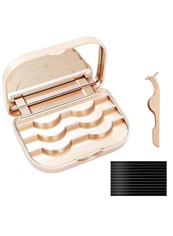 JYHi False Eyelash Storage Case with Mirror Lash Organizer Holder Box Empty Makeup Cosmetic Travel Case and Eyelash Tweezers Lash Container Gold - Image 1