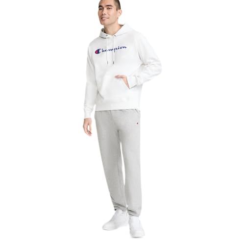 Champion Men's Pullover Fleece Hoodie, Standard Fit, Midweight, Available in Regular and Big & Tall, White-Classic Script Logo, Medium - Image 5