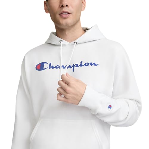 Champion Men's Pullover Fleece Hoodie, Standard Fit, Midweight, Available in Regular and Big & Tall, White-Classic Script Logo, Medium - Image 4