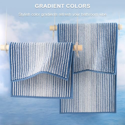 BSICPRO Bathroom Rugs and Mats Sets, 2 Piece Thick Absorbent Chenille Bath Mat Rug Set Non Slip, Soft Shaggy Bath Room Floor Mats for Bathroom, Machine Washable (Sky Blue, 20" x 32" Plus 16" x 24") - Image 4