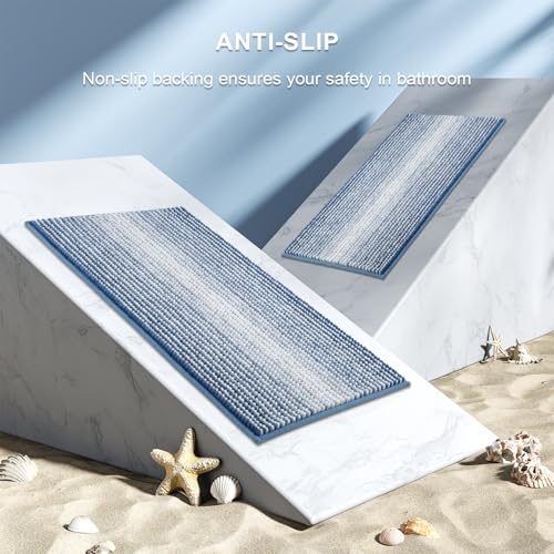 BSICPRO Bathroom Rugs and Mats Sets, 2 Piece Thick Absorbent Chenille Bath Mat Rug Set Non Slip, Soft Shaggy Bath Room Floor Mats for Bathroom, Machine Washable (Sky Blue, 20" x 32" Plus 16" x 24") - Image 5