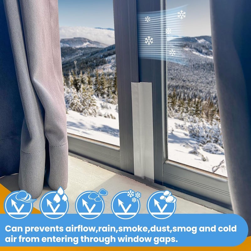 Tikfoam White Window Weather Sealing Tape,Window Draft Isolation Sealing Film Tape,Window AC Seal Air Conditioner Sealing Tape No Residue, Self Adhesive for Keep Out Cold Air Dust Rain, Waterproof - Image 2
