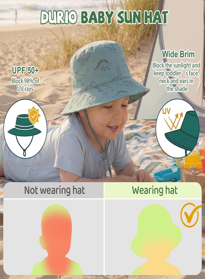 Durio Baby Sun Hat - UPF50+ Wide Brim Bucket Hats for Infant Newborn, Outdoor Sun Protection Beach Hat for Toddler Boys Girls, Seaweed Blue Dinosaur 0-6 Months - Image 2