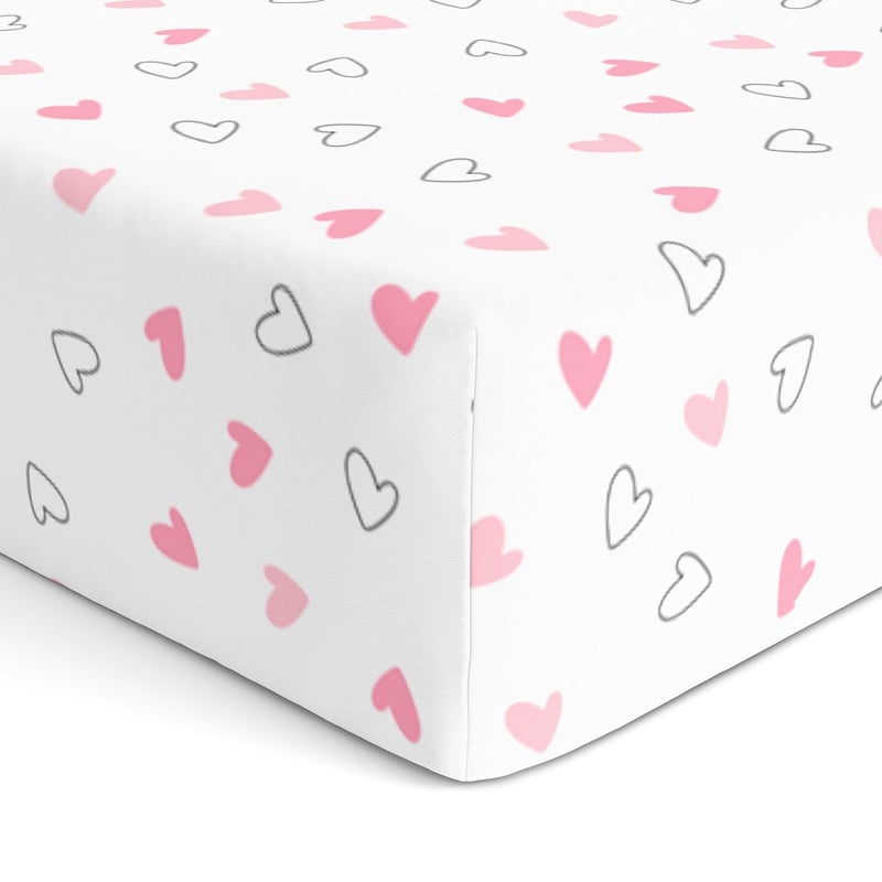 The White Cradle Cotton Baby Crib Fitted Bed Sheets for Cot Organic Twill Fabric Baby Bedding for New Born Infants Toddlers 48x24 Pack of 1 The White Cradle Pink Hearts - Image 1