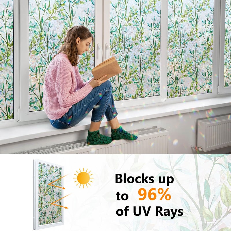 Ranzdn Window Privacy Film - Stained Glass Window Film Static Cling UV & Heat Blocking Rainbow Window Film for Glass Doors, Bedroom Windows - No Glue Premium Vinyl (Easy Install,17.5"Ã—157.4") - Image 2