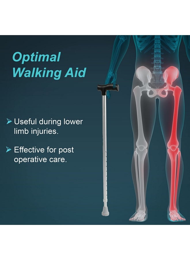 Tynor Tynor Walking Stick L type, Anti-Slip Base for Stability & Support with Ergonomic Grip Handle | Adjustable Height Walking Aid for Elderly | Lightweight for Men & Women, Universal Size (Silver, 1 Unit)  - Image 2