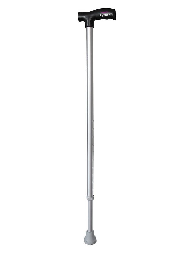 Tynor Tynor Walking Stick L type, Anti-Slip Base for Stability & Support with Ergonomic Grip Handle | Adjustable Height Walking Aid for Elderly | Lightweight for Men & Women, Universal Size (Silver, 1 Unit)  - Image 1