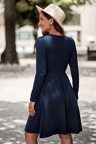 ULTRANICE Navy Blue Long Sleeve Womens Dresses 2025 Fashion Clothes Trendy Spring V Neck Casual Wedding Guest Dresses Semi Formal Party Vavation Outfits Plus Size Dress with Pockets(Navy B,S) - Image 5