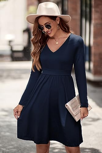 ULTRANICE Navy Blue Long Sleeve Womens Dresses 2025 Fashion Clothes Trendy Spring V Neck Casual Wedding Guest Dresses Semi Formal Party Vavation Outfits Plus Size Dress with Pockets(Navy B,S) - Image 4