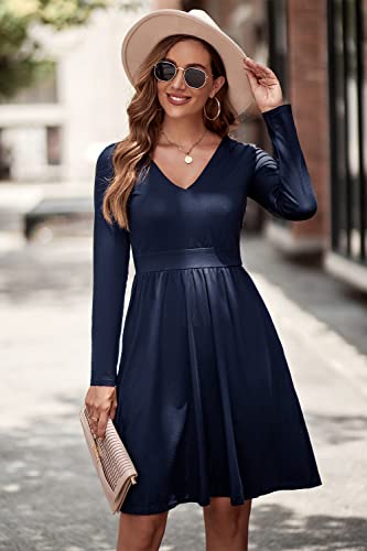 ULTRANICE Navy Blue Long Sleeve Womens Dresses 2025 Fashion Clothes Trendy Spring V Neck Casual Wedding Guest Dresses Semi Formal Party Vavation Outfits Plus Size Dress with Pockets(Navy B,S) - Image 2