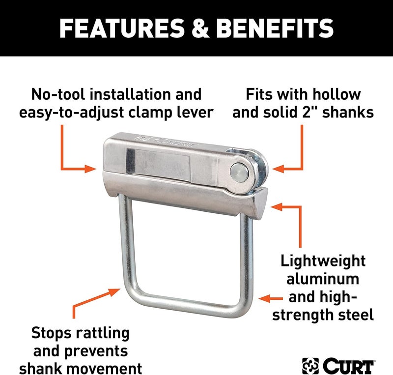 Curt 22325 No-Tool Anti-Rattle Hitch Clamp Tightener for 2-Inch Receiver, Hollow or Solid Shanks - Image 3