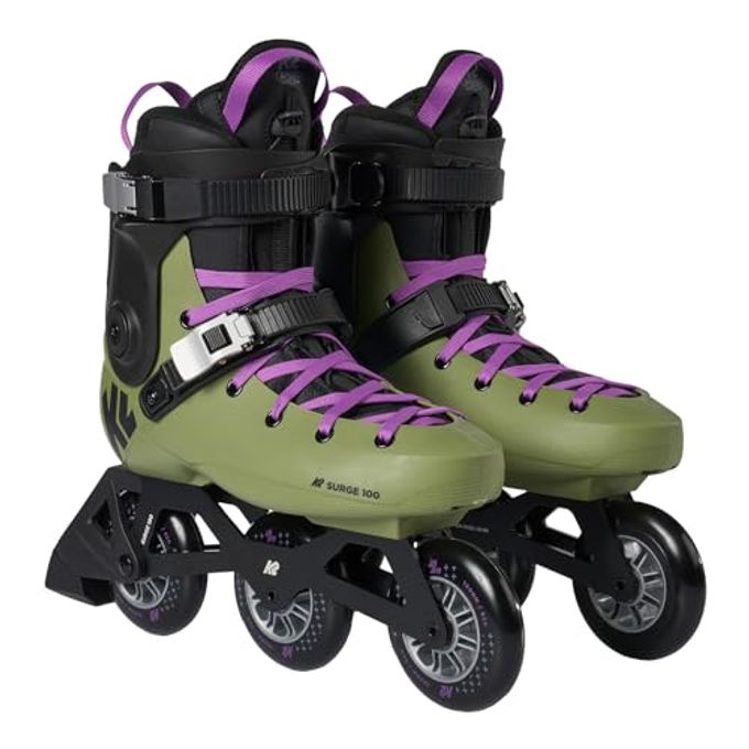 K2 Surge 100 3 Wheel Inline Skates For Men Women Adult, Unisex Urban Street Fitness Roller Skate Blades Olive/Purple / M13 / W14 - Image 4