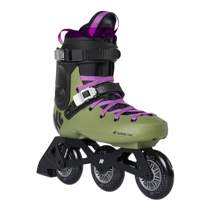 K2 Surge 100 3 Wheel Inline Skates For Men Women Adult, Unisex Urban Street Fitness Roller Skate Blades Olive/Purple / M13 / W14 - Image 2