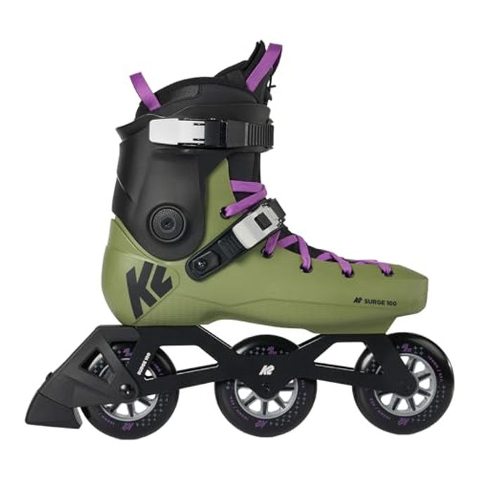 K2 Surge 100 3 Wheel Inline Skates For Men Women Adult, Unisex Urban Street Fitness Roller Skate Blades Olive/Purple / M13 / W14 - Image 3