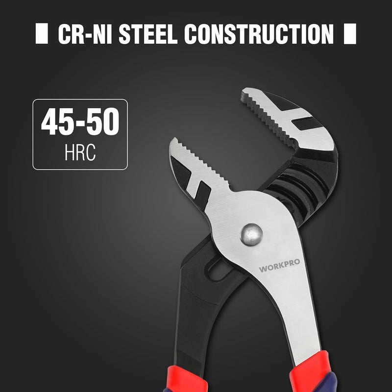 WORKPRO 3 Piece Groove Joint Plier Set, 12/10/8 Inch Adjustable Water Pump Pliers, Straight Jaw Pliers for Home Repair, Gripping, Nuts, Bolts, Pipe & Fittings - Image 2