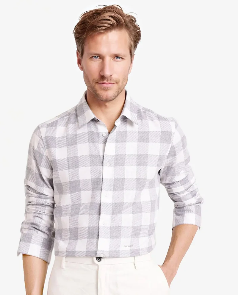 Rare Rabbit Rare Rabbit Men Denmark Light Grey Cotton Lyocell Fabric Full Sleeve Regular Collar Button Closure Checks Shirt