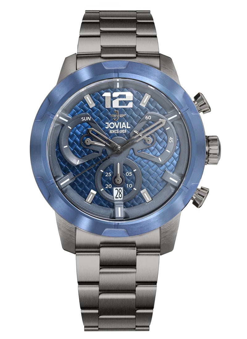 Jovial JOVIAL 16077GBMC04E Men's Metal Band Watch, 46mm, Blue Dial  - Image 1