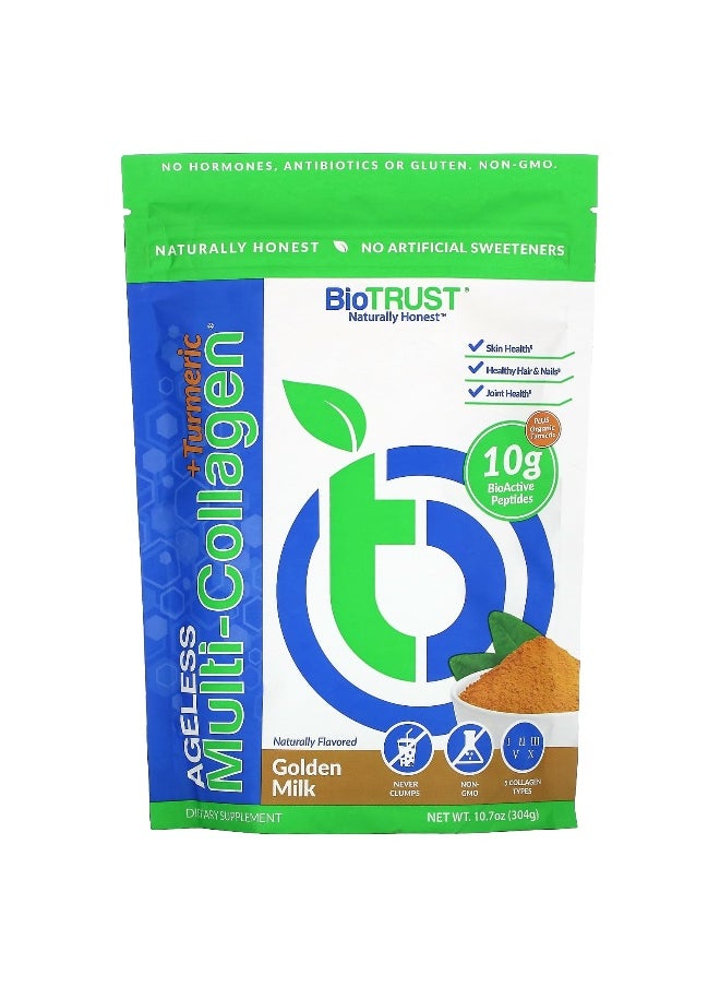 BioTrust BioTRUST, Ageless Multi-Collagen® + Turmeric, Golden Milk, 10.7 oz (304 g)  - Image 1