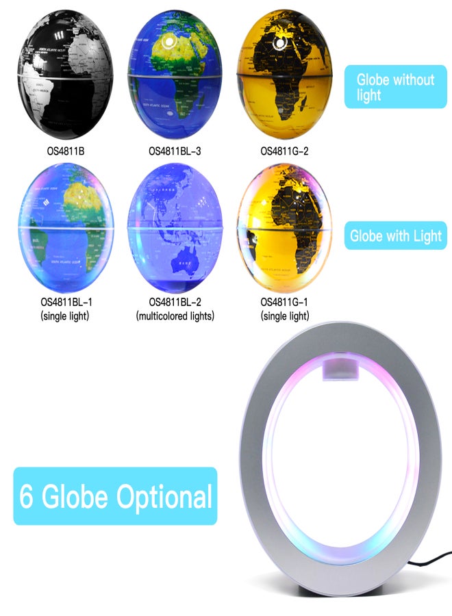 Floating Globe 4 Inch Magnetic Levitation Rotating World Map with Multicolor Light Base Creative Anti Gravity Globe Lamp for Children Gift Home Office Desk Decoration Teaching Demo - Image 4