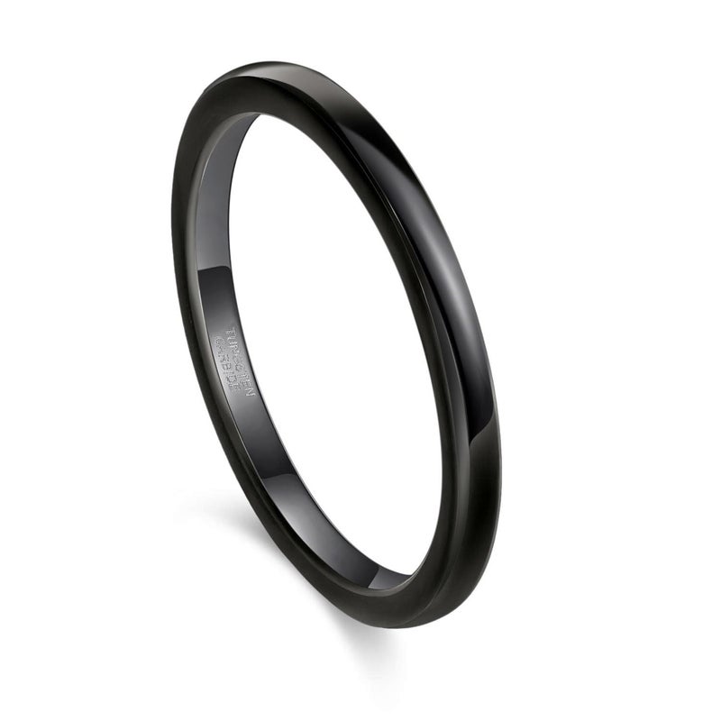 Greenpod 2mm Thin Tungsten Rings for Women Men Black Dome Polished Wedding Band Comfort Fit Size 4 - Image 1
