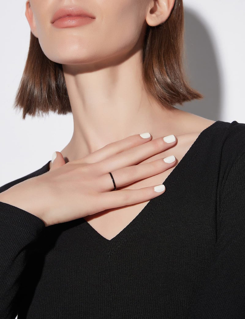 Greenpod 2mm Thin Tungsten Rings for Women Men Black Dome Polished Wedding Band Comfort Fit Size 4 - Image 5