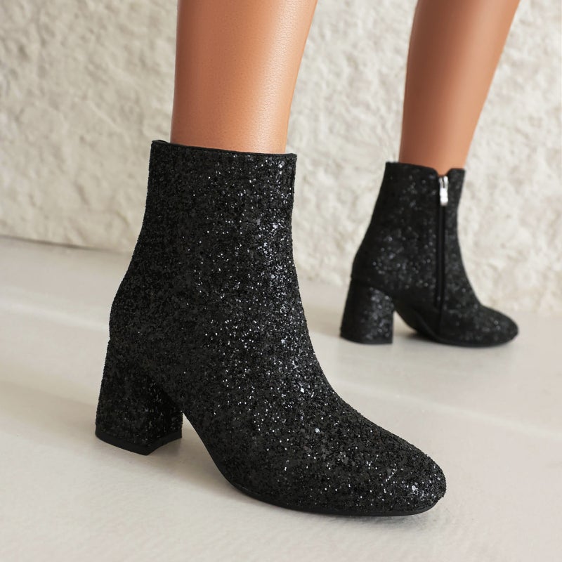 Wish Winter Fashion High Heel Women'S Shoes 40-48 Plus Size Sequins All-Match Low Boots - Image 4
