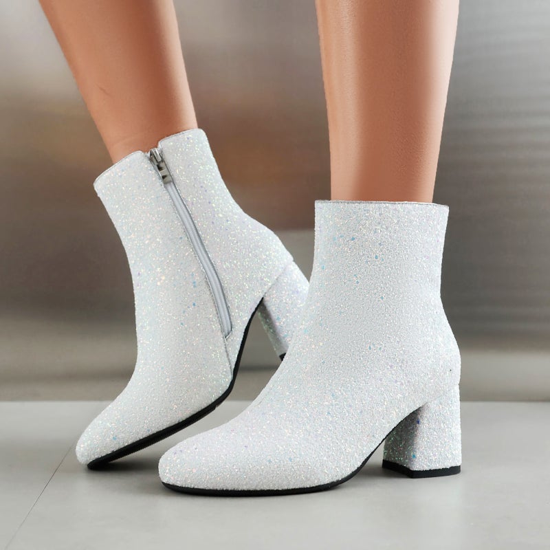 Wish Winter Fashion High Heel Women'S Shoes 40-48 Plus Size Sequins All-Match Low Boots - Image 5