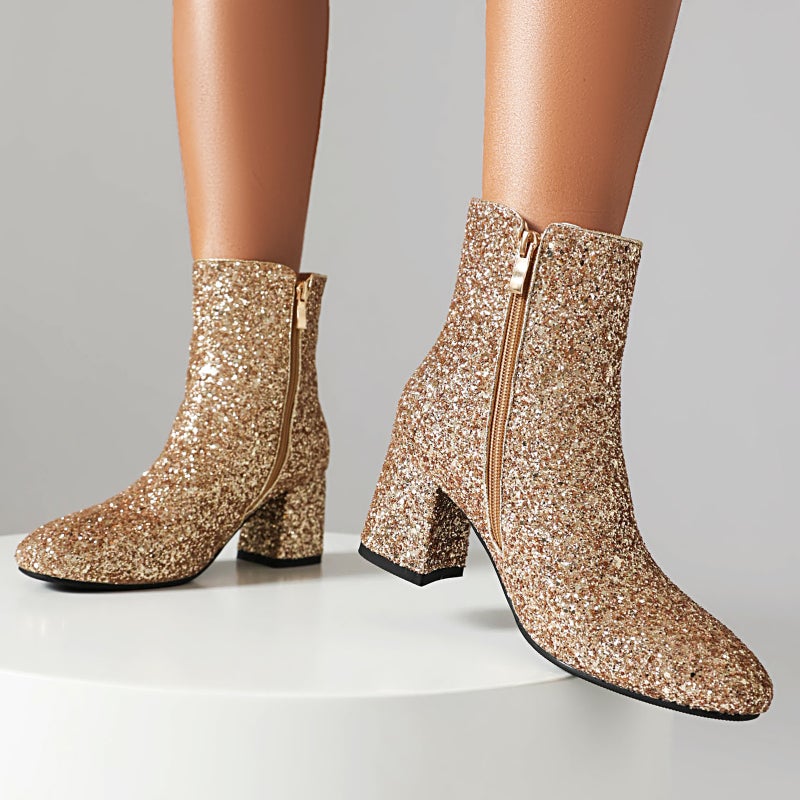 Wish Winter Fashion High Heel Women'S Shoes 40-48 Plus Size Sequins All-Match Low Boots - Image 2